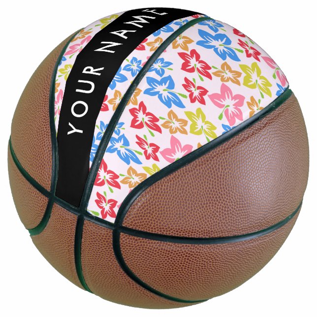 Colourful Hibiscus, Pattern Of Flowers, Your Name Basketball (Angled)