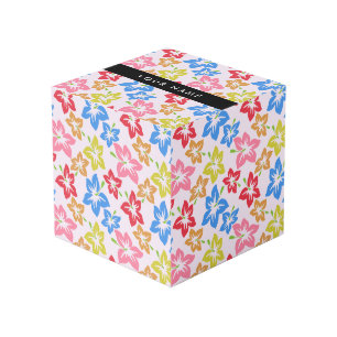Colourful Hibiscus, Pattern Of Flowers, Your Name Cube