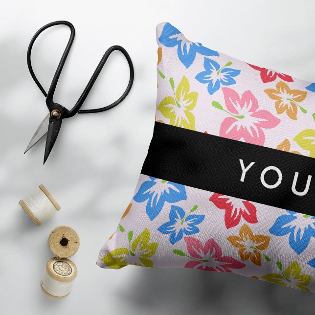 Colourful Hibiscus, Pattern Of Flowers, Your Name Decorative Cushion (Creator Uploaded)