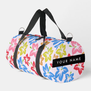Colourful Hibiscus, Pattern Of Flowers, Your Name Duffle Bag