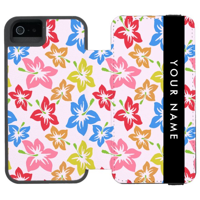 Colourful Hibiscus, Pattern Of Flowers, Your Name Incipio iPhone Wallet Case (Folio Open)