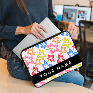 Colourful Hibiscus, Pattern Of Flowers, Your Name Laptop Sleeve