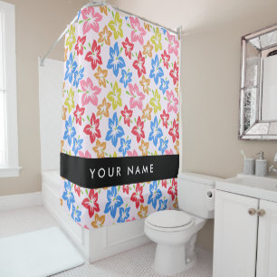 Colourful Hibiscus, Pattern Of Flowers, Your Name Shower Curtain
