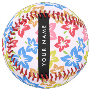 Colourful Hibiscus, Pattern Of Flowers, Your Name Softball