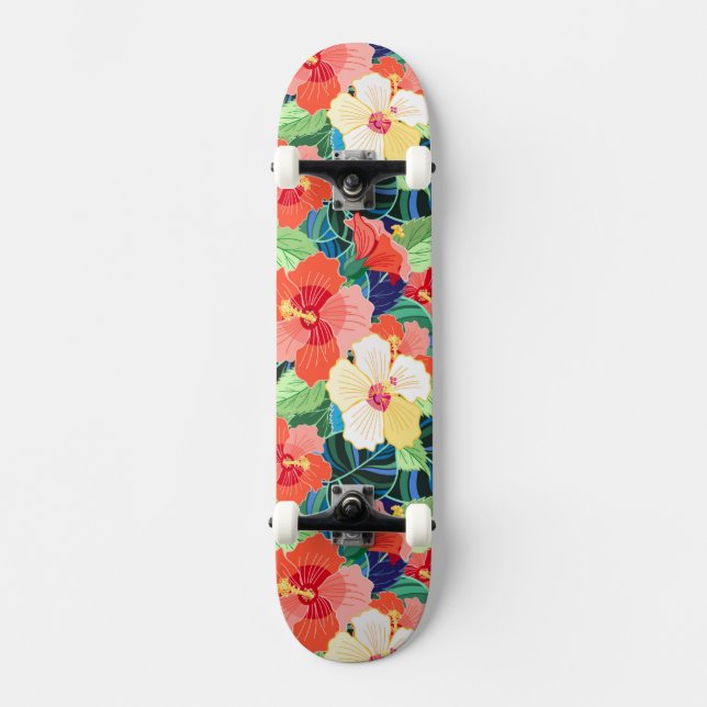 Colourful Hibiscus Pattern Skateboard (Front)