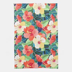 Colourful Hibiscus Pattern Tea Towel