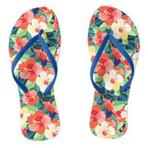 Colourful Hibiscus Pattern Thongs