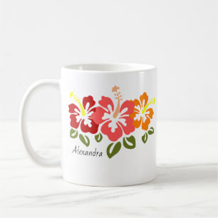 Colourful Hibiscus Trio Personalised Coffee Mug