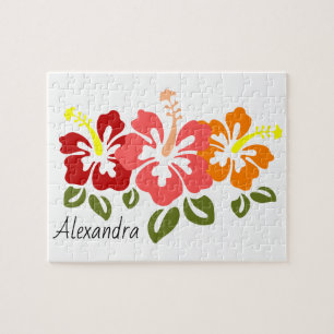 Colourful Hibiscus Trio Personalised Jigsaw Puzzle