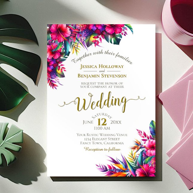 Colourful Hibiscus Tropical Garden Floral Wedding Invitation (Creator Uploaded)