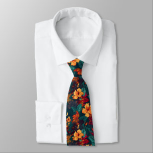 Colourful Hibiscus, Yellow Orange Green Floral Tie