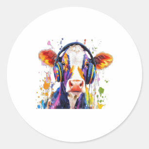 Colourful Highland Cow Classic Round Sticker