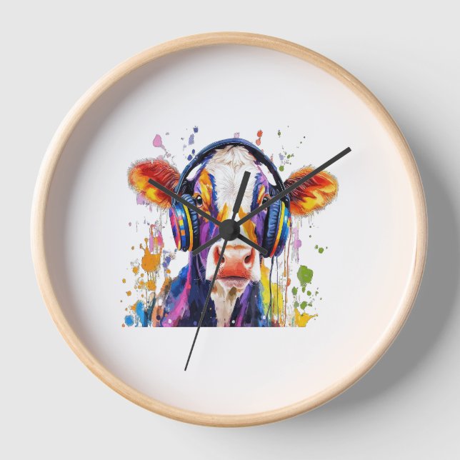 Colourful Highland Cow Clock (Front)