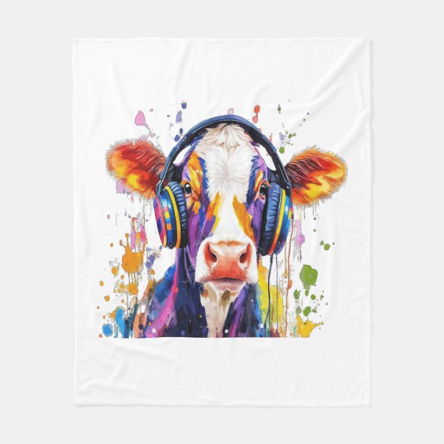 Colourful Highland Cow Fleece Blanket (Front)