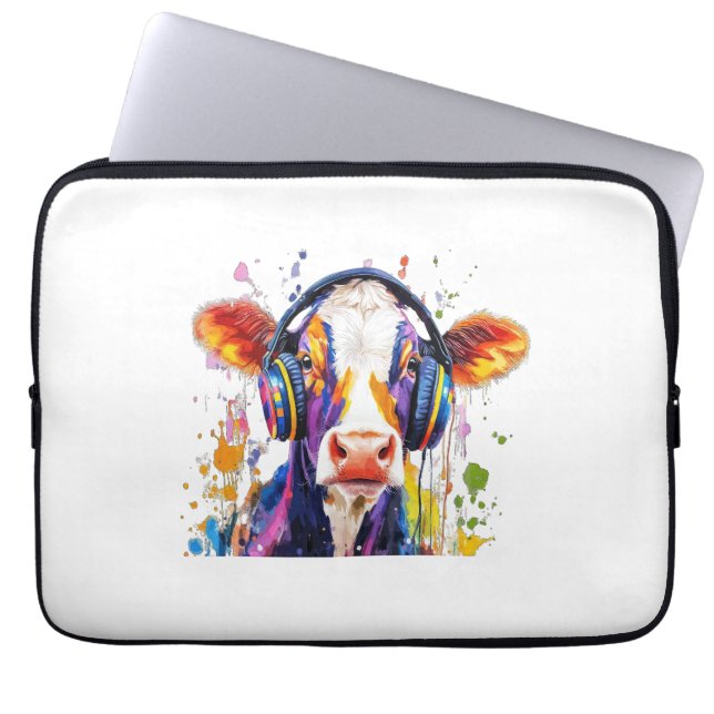 Colourful Highland Cow Laptop Sleeve (Front)