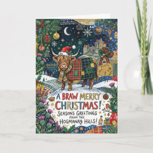 Colourful Highland Cow Scottish Christmas Card