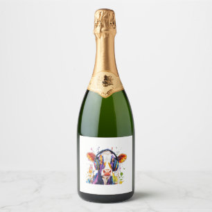 Colourful Highland Cow Sparkling Wine Label