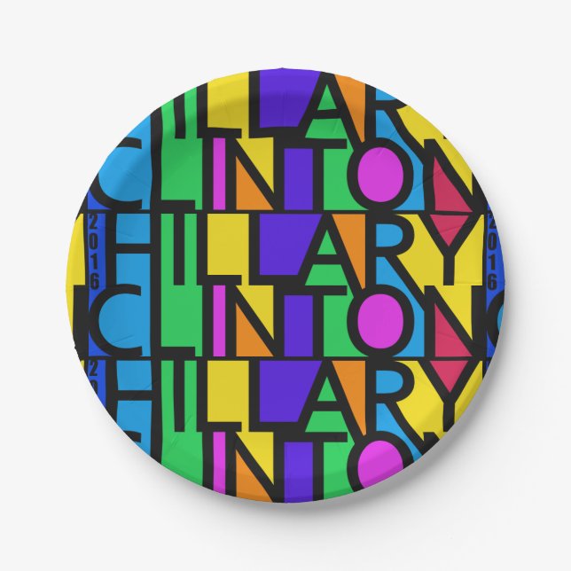 Colourful Hillary Clinton 2016 paper plates (Front)