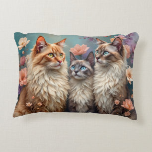 Colourful Himalayan Cats in Pastel Flowers Decorative Cushion