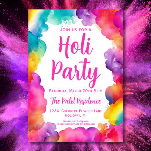 Colourful Hindu Holi Festival Party Invitation