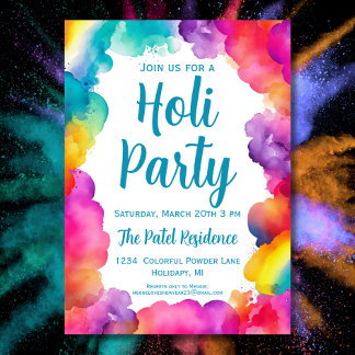 Colourful Hindu Holi Festival Party Invitation