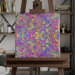 Colourful Hip Girly Fantasy Doodles Pattern Ceramic Tile