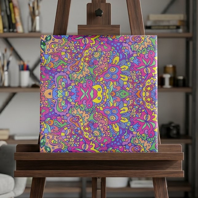 Colourful Hip Girly Fantasy Doodles Pattern Ceramic Tile (Creator Uploaded)
