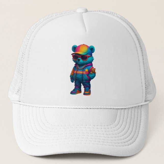 Colourful Hip Hop Bear Trucker Hat (Front)
