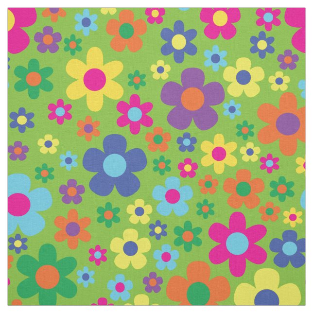 Colourful Hippie 70's Flowers Fabric (Swatch)