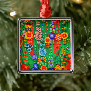 Colourful Hippie Flower Designs Metal Ornament