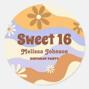 Colourful Hippie Flower Retro Groovy Sweet 16 Classic Round Sticker