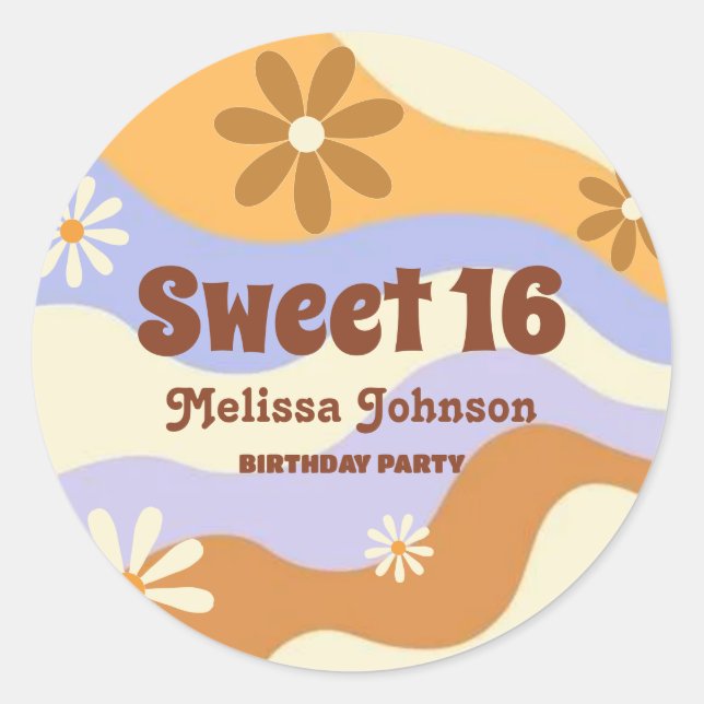 Colourful Hippie Flower Retro Groovy Sweet 16 Classic Round Sticker (Front)
