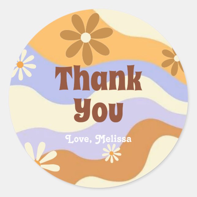Colourful Hippie Flower Retro Groovy Thank You Classic Round Sticker (Front)