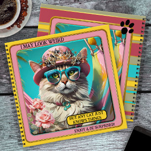 Colourful Hippie Funny Wise Cat Girly  Notebook