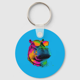 Colourful Hippo Funny Animal Lover Fathers Day Men Key Ring