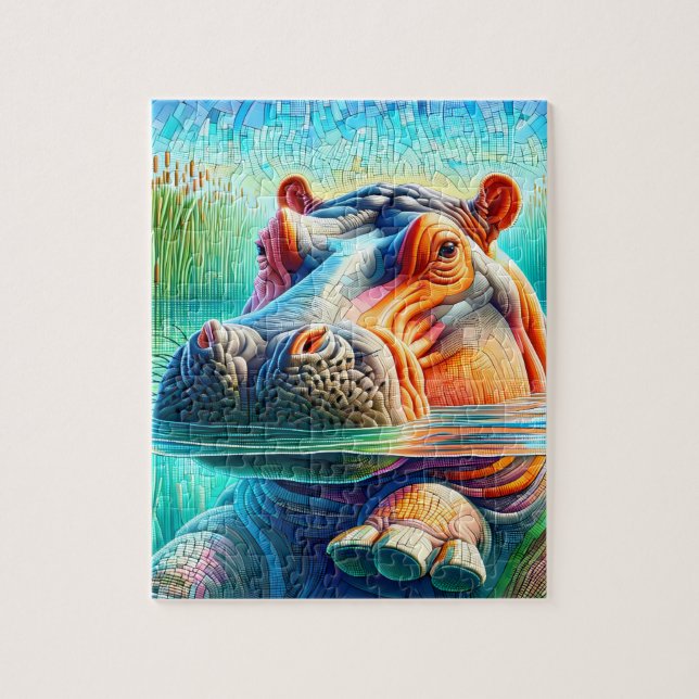 Colourful Hippo Jigsaw Puzzle (Vertical)