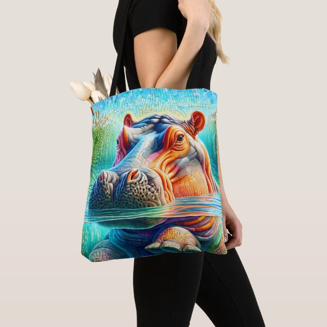Colourful Hippo  Tote Bag (Close Up)
