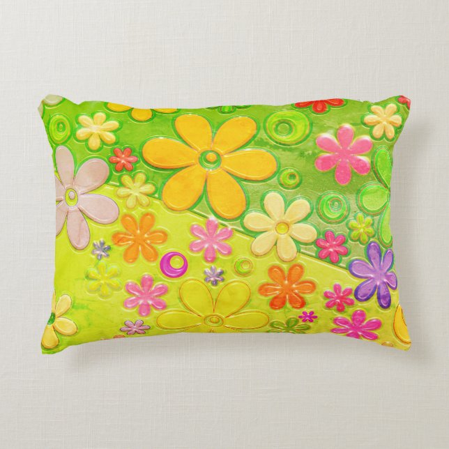 Colourful Hippy Groovy Flower  Decorative Cushion (Front)