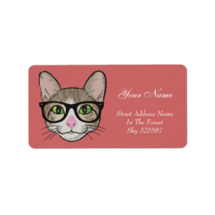 Colourful Hipster Cat Label