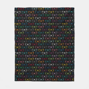 Colourful Hipster Glasses Pattern Black Fleece Blanket