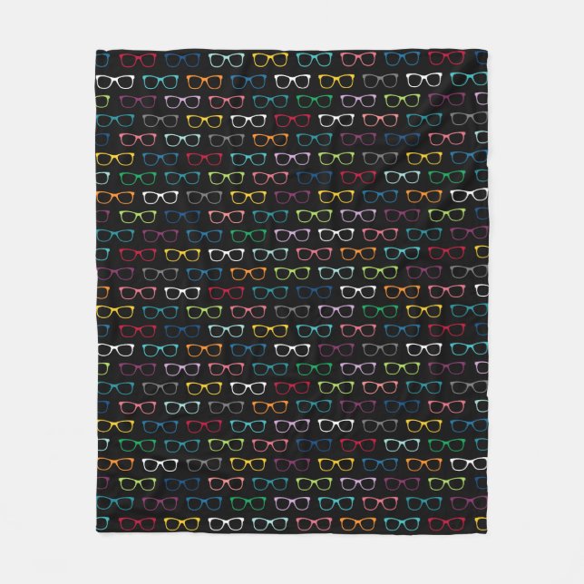 Colourful Hipster Glasses Pattern Black Fleece Blanket (Front)