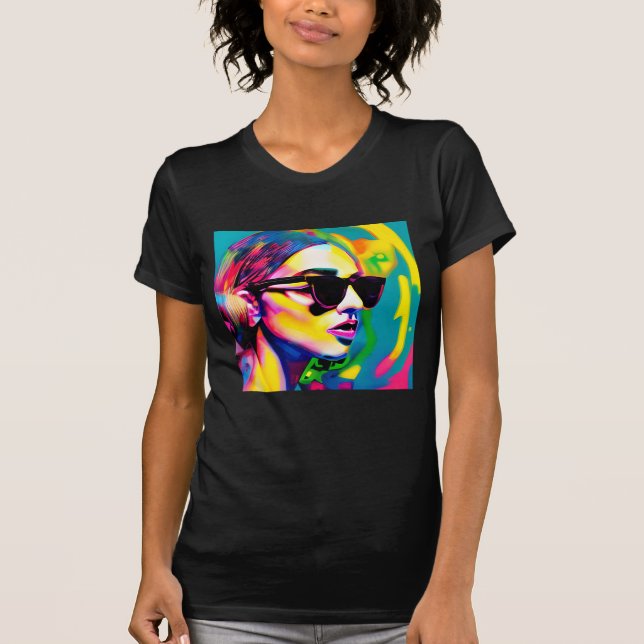Colourful Hipster Lady in Sunglasses Artwork T-Shirt (Front)