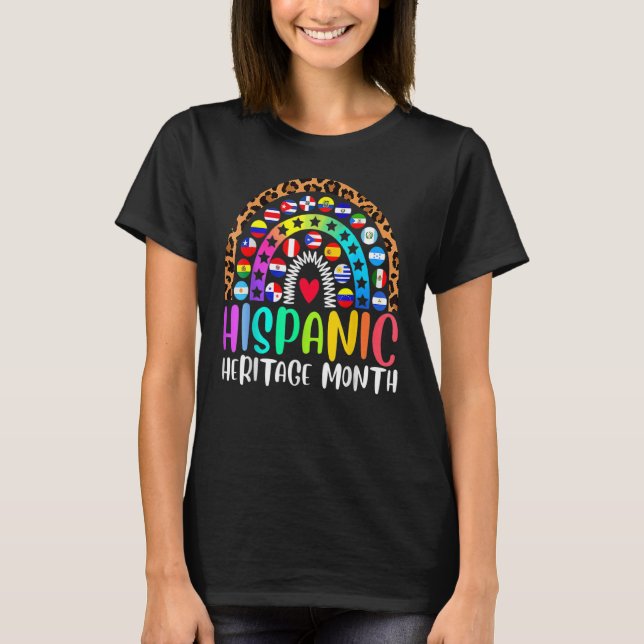 Colourful Hispanic Heritage Month Leopard Rainbow  T-Shirt (Front)