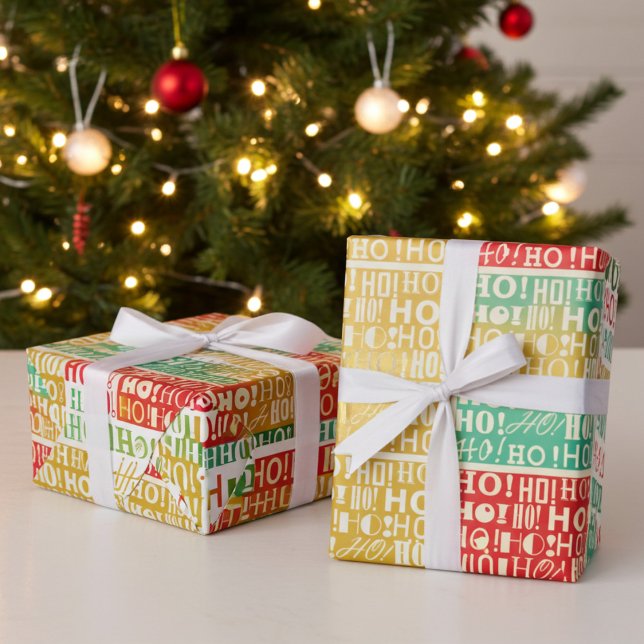 Colourful HO! HO! HO! Christmas Wrapping Paper (Jolly HO! HO! HO! Christmas Wrapping Paper)