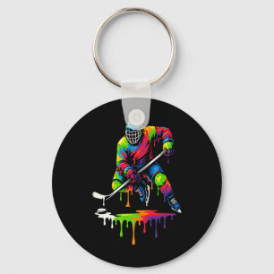 Colourful Hockey Ice Cream Drip Player Key Ring
