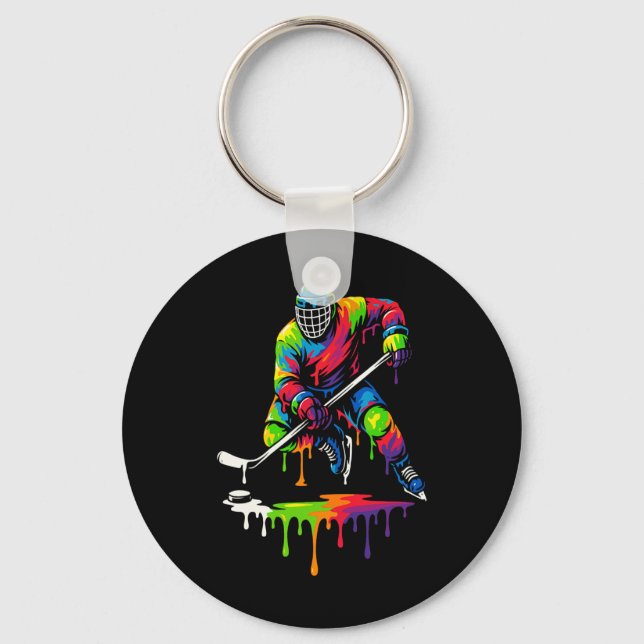 Colourful Hockey Ice Cream Drip Player  Key Ring (Front)