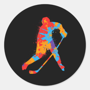 Colourful Hockey Player Kids Men Boys Ice Hockey  Classic Round Sticker