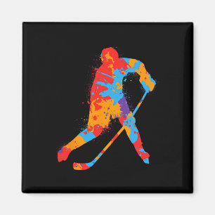 Colourful Hockey Player Kids Men Boys Ice Hockey Magnet
