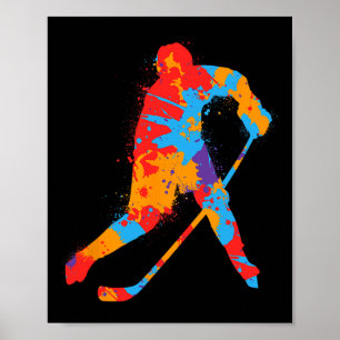 Colourful Hockey Player Kids Men Boys Ice Hockey  Poster