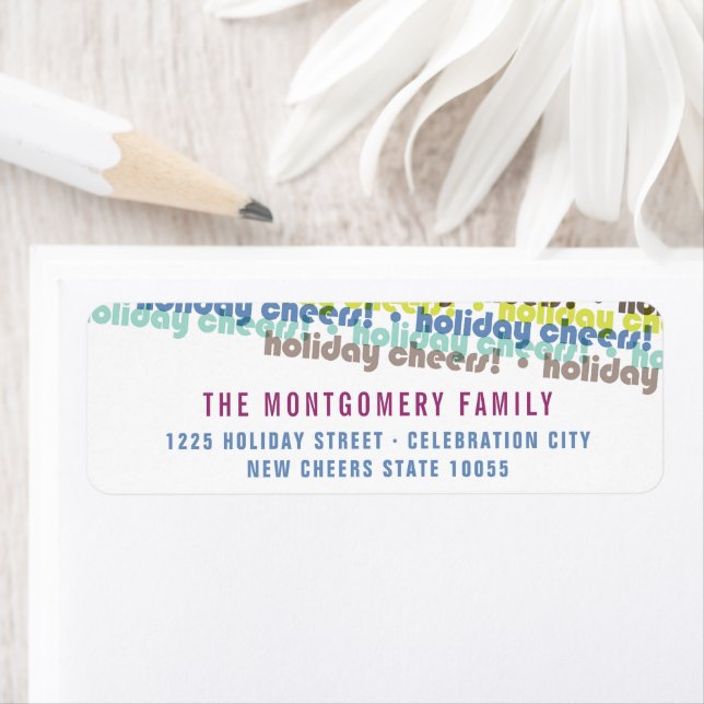 Colourful Holiday Cheers Typography Return Address Label (Insitu)